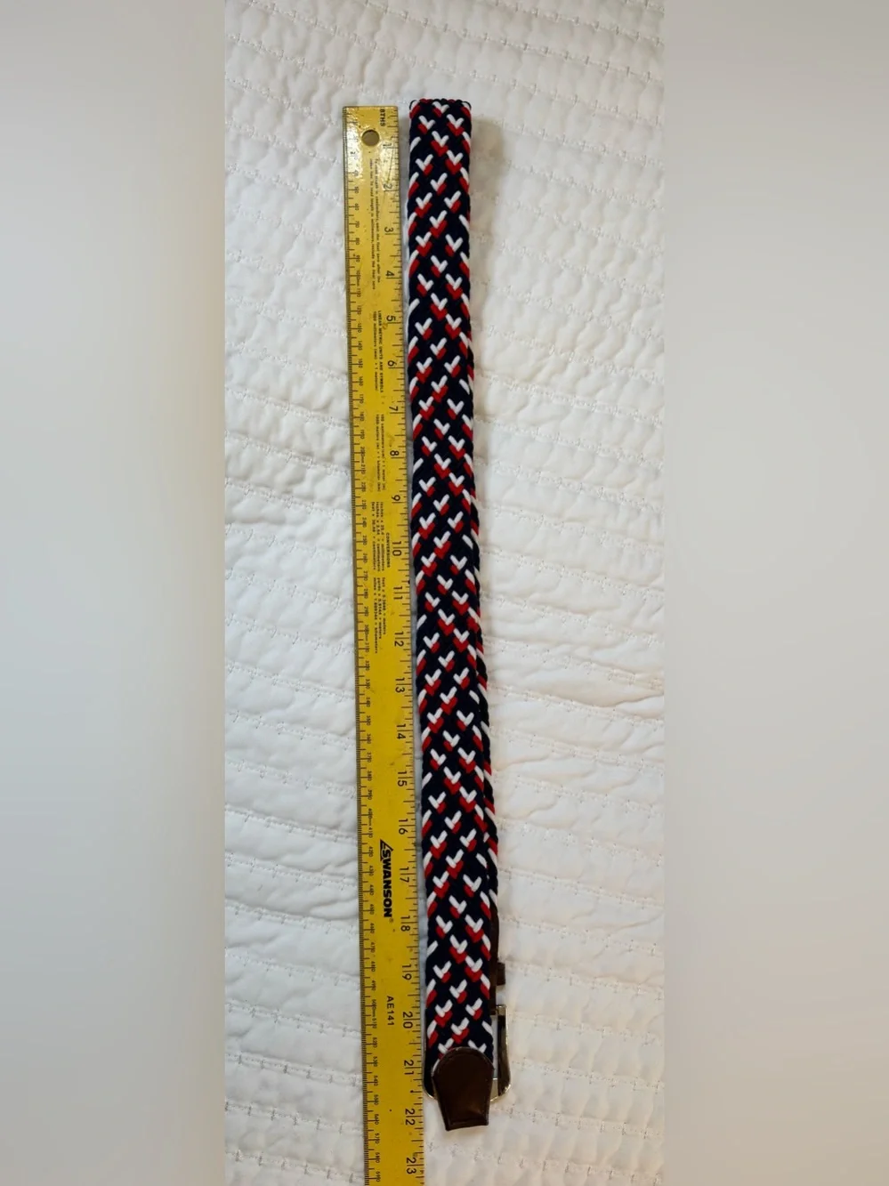 Vintage Braided Stretch Belt Navy Red White Brown Leather Trim Preppy Nautical